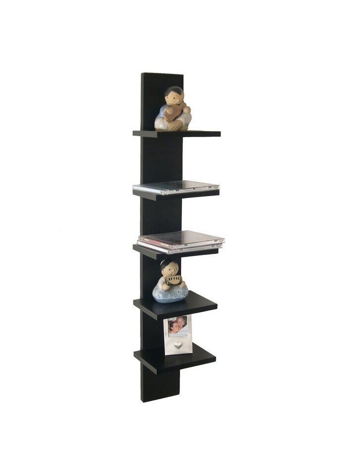 gad woods 5 Tier Vertical Floating Wood Shelf Black- MDF Vertical Hanging Wood Shelf - Wooden Wall Shelves for Bedroom and Living Room - Image 1