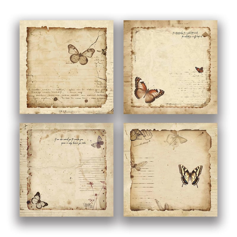 RAINBAM Retro Butterfly 4 Pack/200 Sheets 3x3 inch Sticky Notes Set, Vintage Memo Pads with High-Adhesive, Reusable Tearable Post it Notes for Journal Planners Office School Home, Bulk Stationery Gift - Image 1