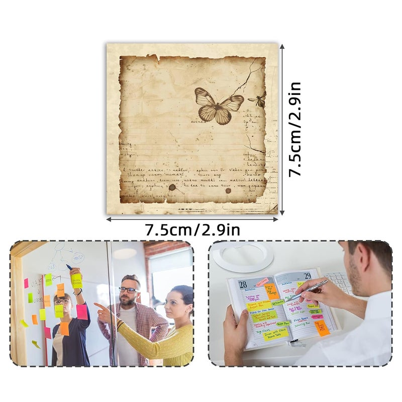 RAINBAM Retro Butterfly 4 Pack/200 Sheets 3x3 inch Sticky Notes Set, Vintage Memo Pads with High-Adhesive, Reusable Tearable Post it Notes for Journal Planners Office School Home, Bulk Stationery Gift - Image 2