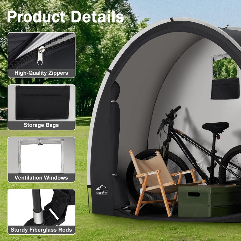Azaeahom Bike Storage Shed Tent, Waterproof Outdoor Storage Shed for Bicycle, Easy Setup, Portable Storage Tent for Motorcycle,Garden Tools,Lawn Mower - Image 5