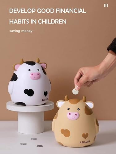 H&W Cow Piggy Bank, Unbreakable Coin Box for Kids, Cute Animal Money Bank Birthday for Boys Girls,Coin Saving Boxes (White) - Image 5
