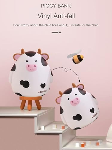 H&W Cow Piggy Bank, Unbreakable Coin Box for Kids, Cute Animal Money Bank Birthday for Boys Girls,Coin Saving Boxes (White) - Image 4