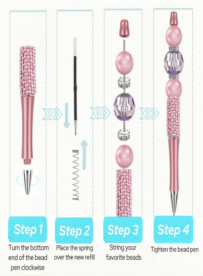 KUNHEHO 12Pcs Beadable Fancy Cute Pens for Women - Glitter Cool DIY Fun Writing Instruments - Teen Girls Gifts - Focal Beads Bulk Back to School Supplies - Image 3
