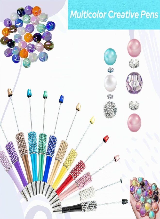 KUNHEHO 12Pcs Beadable Fancy Cute Pens for Women - Glitter Cool DIY Fun Writing Instruments - Teen Girls Gifts - Focal Beads Bulk Back to School Supplies - Image 4