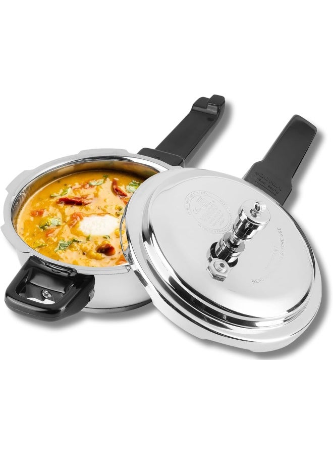 4.5Liters Stainless Steel Deep Pan Pressure Cooker 4.5 Litres | Dual Use as Fry Pan & Cooker | Sandwich Bottom | Induction & Gas Compatible | ISI & CE Certified | Silver Finish silver