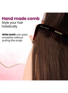 AGARO AGARO Hand Made Comb With Handle, Grooming Comb, All Fine Tooth Dressing Comb, Smooth Rounded Teeth, Hair Styling, Hair Brushing, Hair Dressing, Cellulose Acetate Comb, For Men & Women, HMC73, Brown.  - Image 2