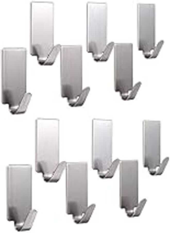 E Shopping E Shopping Multipurpose Small Rectangular Stainless Steel Adhesive Hooks - Load Capacity Upto 1 Kg -Pack of 12 