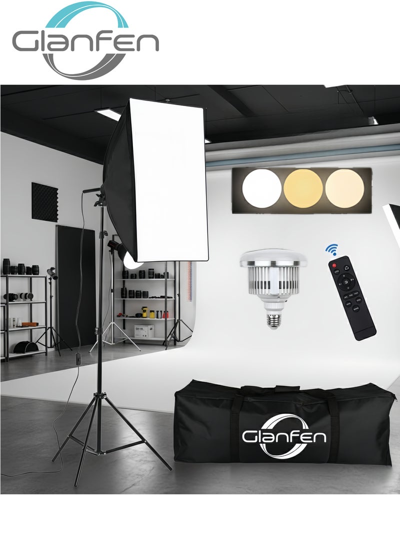 غرانفين مجموعة إضاءة التصوير الفوتوغرافي في الاستوديو مع لمبات LED عن بعد بقدرة 380 وات و3 ألوان وصناديق لينة وحقيبة حمل لتسجيل الفيديو والتقاط الصور الشخصية - Image 1
