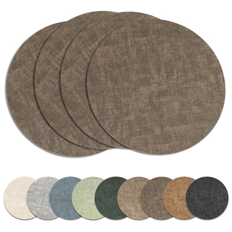 NCUE 13" Round Placemats Set of 4, Reversible Faux Leather Heat Resistant Table Mats, Waterproof Oilproof Wipeable Table Protective Placemats for Vinyl, Washable for Indoor & Outdoor Use (4, Dark Coffee) - Image 1