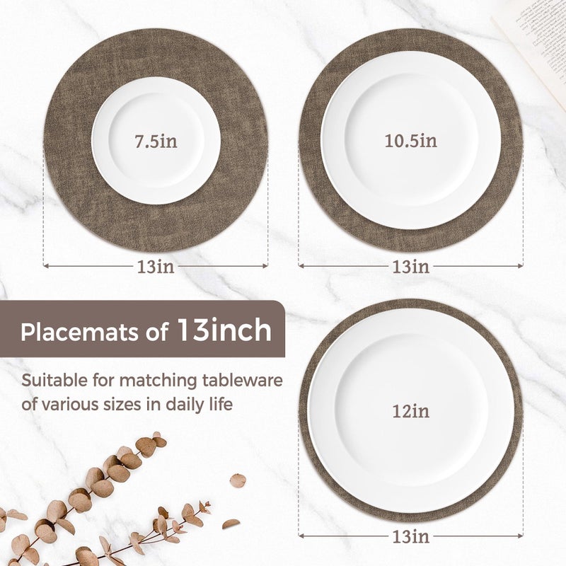 NCUE 13" Round Placemats Set of 4, Reversible Faux Leather Heat Resistant Table Mats, Waterproof Oilproof Wipeable Table Protective Placemats for Vinyl, Washable for Indoor & Outdoor Use (4, Dark Coffee) - Image 2