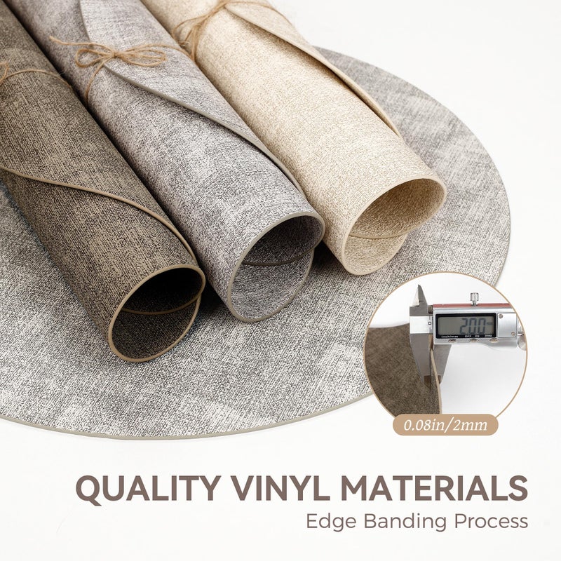 NCUE 13" Round Placemats Set of 4, Reversible Faux Leather Heat Resistant Table Mats, Waterproof Oilproof Wipeable Table Protective Placemats for Vinyl, Washable for Indoor & Outdoor Use (4, Dark Coffee) - Image 5
