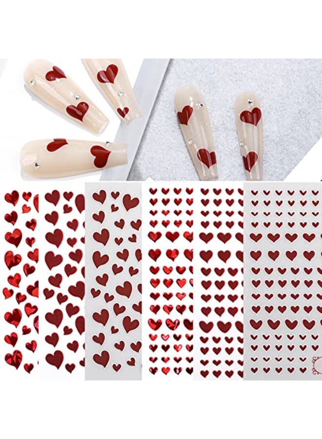 IHUKEIT Red Hearts Nail Art Stickers for Nail Art Designs and Nail Decorations Self Adhesive Nail Decals for Women Girls Kids for Fingernails Acrylic Nails Decor 6 Sheets - Image 1