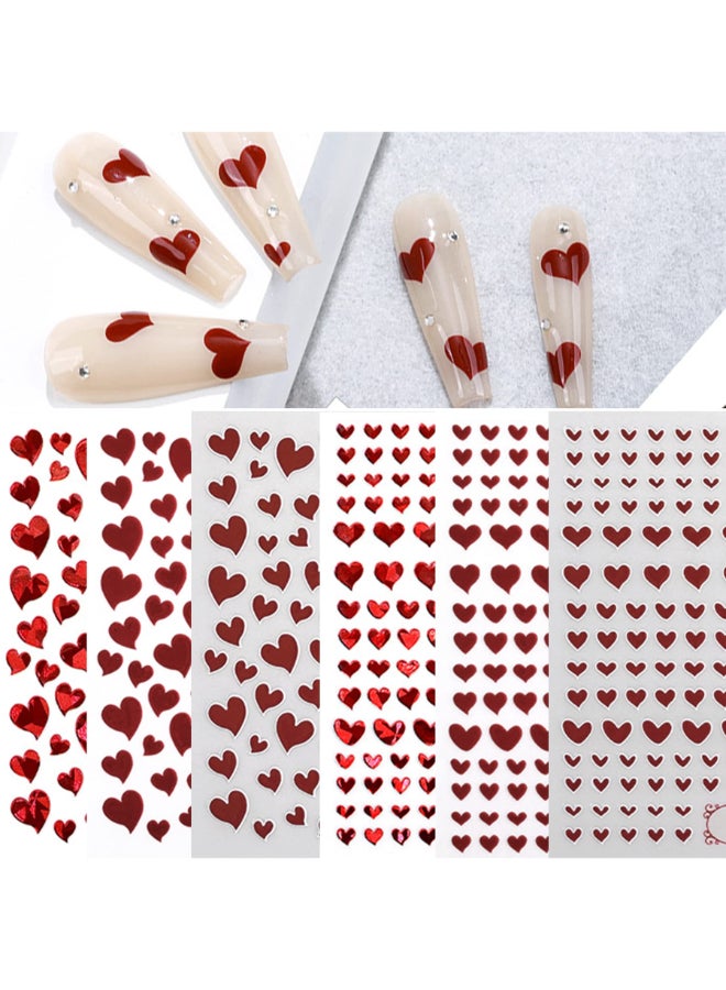 IHUKEIT Red Hearts Nail Art Stickers for Nail Art Designs and Nail Decorations Self Adhesive Nail Decals for Women Girls Kids for Fingernails Acrylic Nails Decor 6 Sheets - Image 2