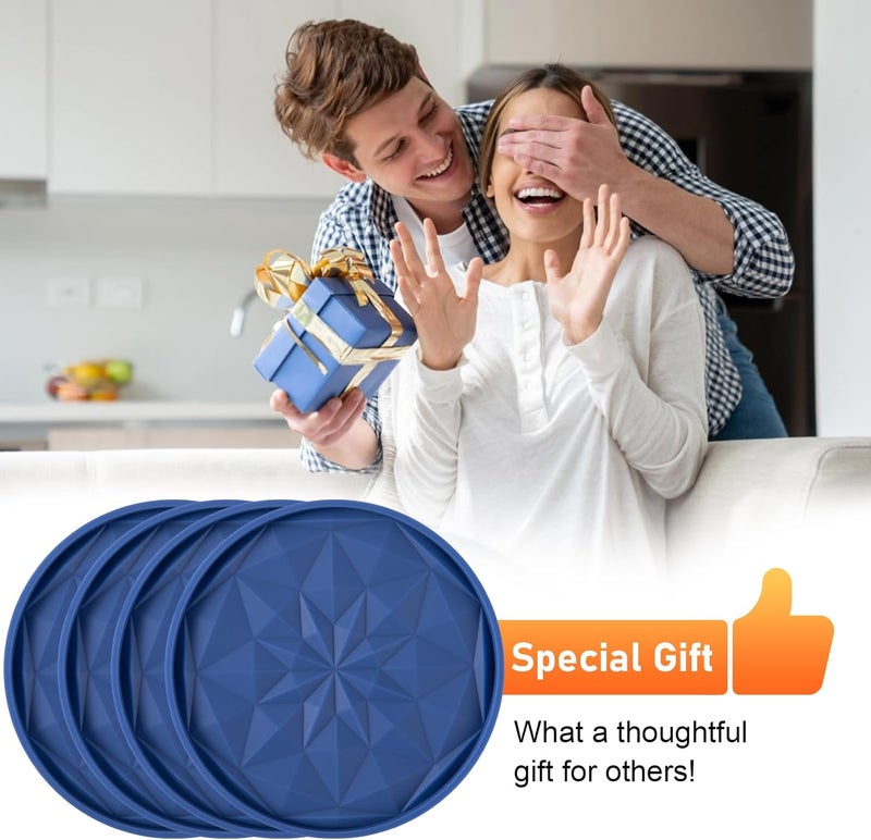 OIAHOMY 8 Pcs Coasters with Holder, Coasters for Drinks, Woven Cotton Absorbent Coaster Set for Kinds of Cups, Housewarming Gifts for Home Decor - Blue - Image 5