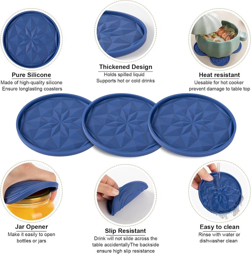 OIAHOMY 8 Pcs Coasters with Holder, Coasters for Drinks, Woven Cotton Absorbent Coaster Set for Kinds of Cups, Housewarming Gifts for Home Decor - Blue - Image 3