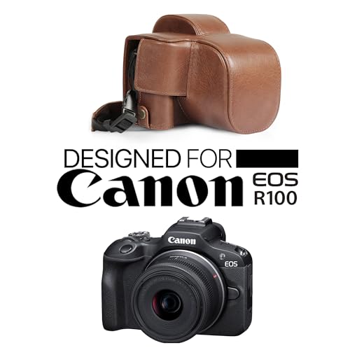 MegaGear Mega Gear Genuine Leather Camera Case for Canon EOS R100 1845mm Stylish and Protective Brown - Image 3