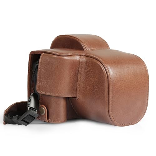 MegaGear Mega Gear Genuine Leather Camera Case for Canon EOS R100 1845mm Stylish and Protective Brown - Image 1