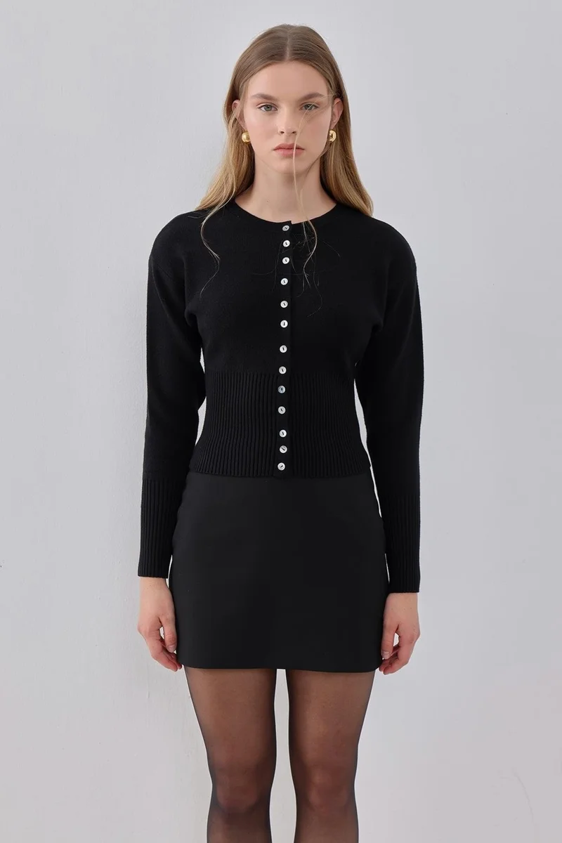 Pieces Of Melon Black Mother-of-Pearl Buttoned Soft Touch Knitwear Cardigan