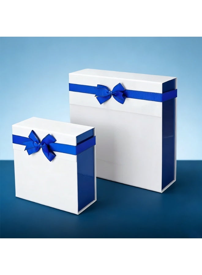 Premium Pearlized Square Gift Box with Bow - Blue & White - Small (8.3"x8.3"x3.5") - One-Piece Folding Design, Includes Ribbon - Image 4