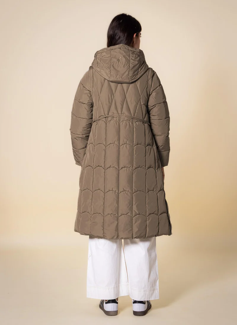 Shapes Brown LONG DETAILED PUFFER JACKET for Women | Best Price UAE