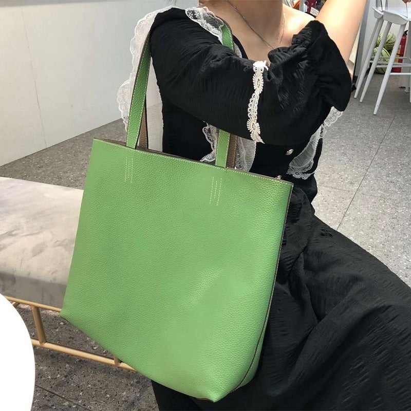 Large Women'S Bag 2020 Versatile Shopping Bag Shoulder Bag Double-Sided Top Layer Cowhide Tote Bag Large Capacity Women'S Bag Color-Blocking - Image 3