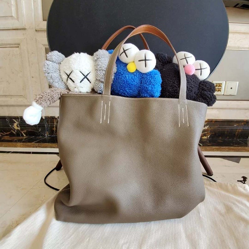 Large Women'S Bag 2020 Versatile Shopping Bag Shoulder Bag Double-Sided Top Layer Cowhide Tote Bag Large Capacity Women'S Bag Color-Blocking - Image 5