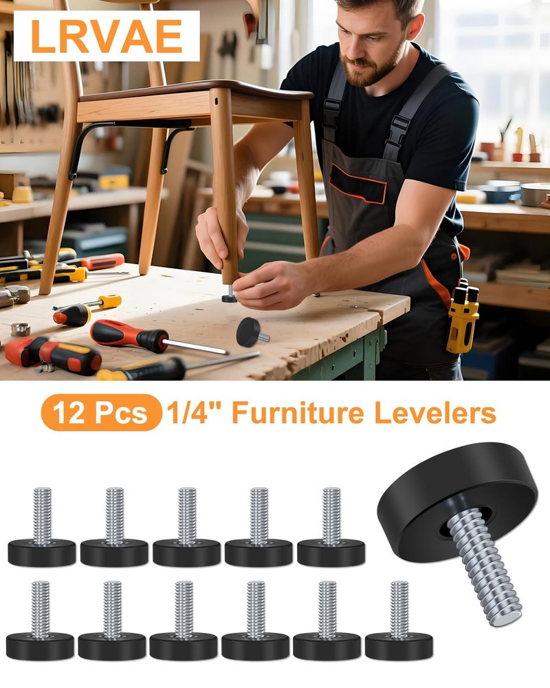 LRVAE 12 PCS Leveling Feet, 1/4-Inch 20-UNC Adjustable Leveler, Fits Small DIY Projects, Stable Furniture Leveling for Uneven Floors, Elegant Threaded Levelers Screw in - Image 5