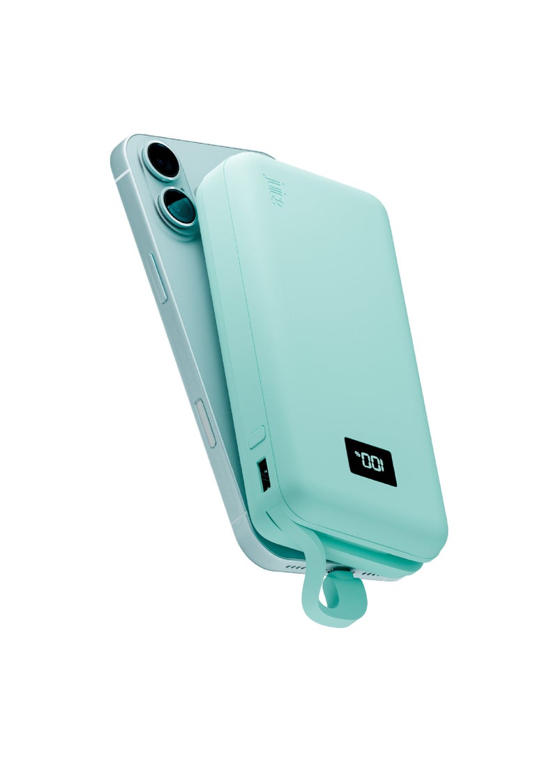 JUICE Eco Integrated Power Bank, Portable Charger 16000mAh with Built-in USB-C Cable & Digital Display, Fast USB-C Output, PowerBank for iPhone 15 16 Pro Max, Samsung, Android, iPad, DJI - Teal - Image 2