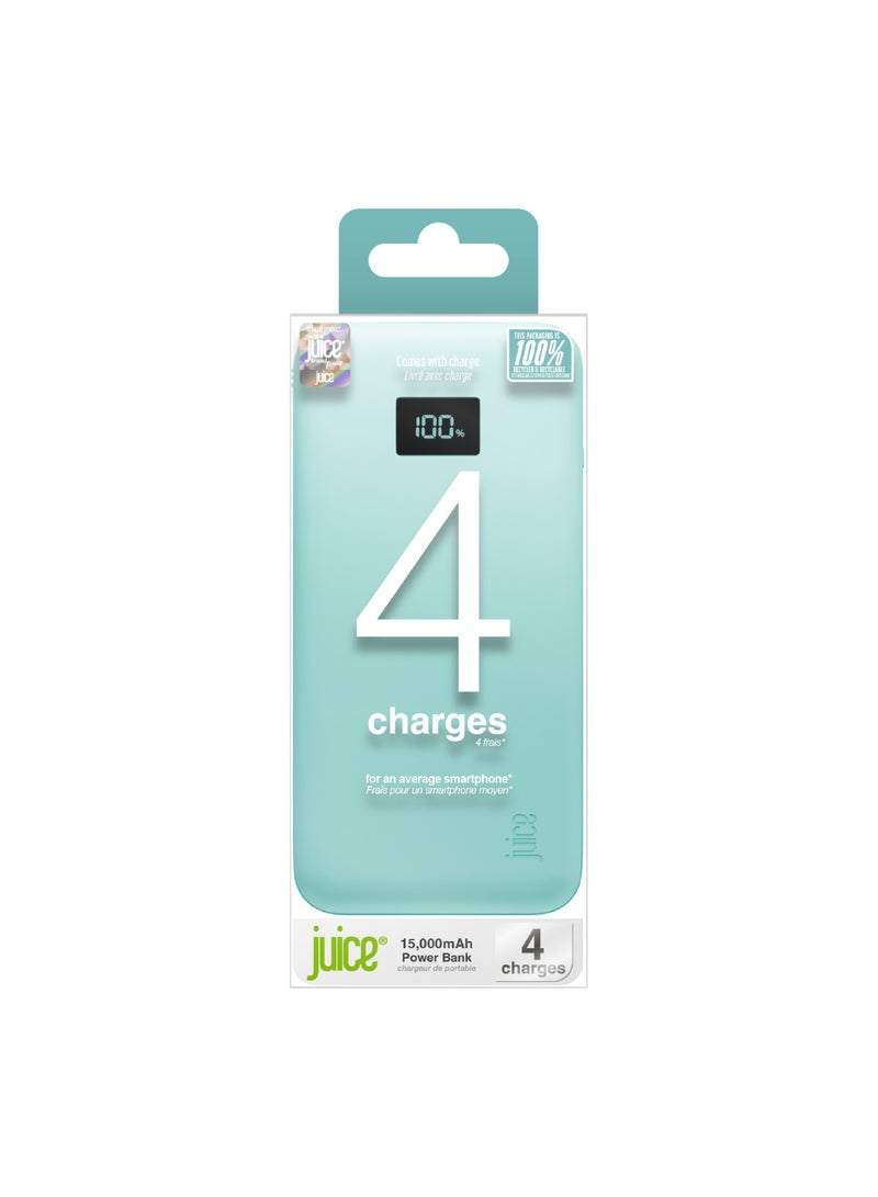 JUICE Eco Integrated Power Bank, Portable Charger 16000mAh with Built-in USB-C Cable & Digital Display, Fast USB-C Output, PowerBank for iPhone 15 16 Pro Max, Samsung, Android, iPad, DJI - Teal - Image 3