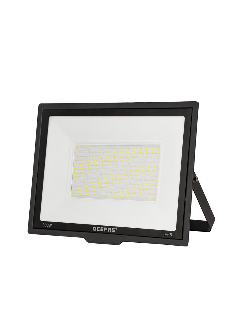 GEEPAS Geepas 300 W LED Flood Light GESL55122, 27000 Lumens and 6500 K Color Temperature| 80% Energy Efficient LED Light, Perfect for Outdoor Spaces, Sports Arenas, Parking Lot, Etc. 2 Year Warranty, Black  - Image 1