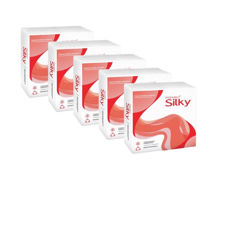 Premier Tissue Paper Silky Soft Napkins (450 Sheets) | Pack of 5 (90 Pulls Each) | Premium Facial & Kitchen Tissues | Soft, Strong, Absorbent | Daily Home & Office Use - Image 5