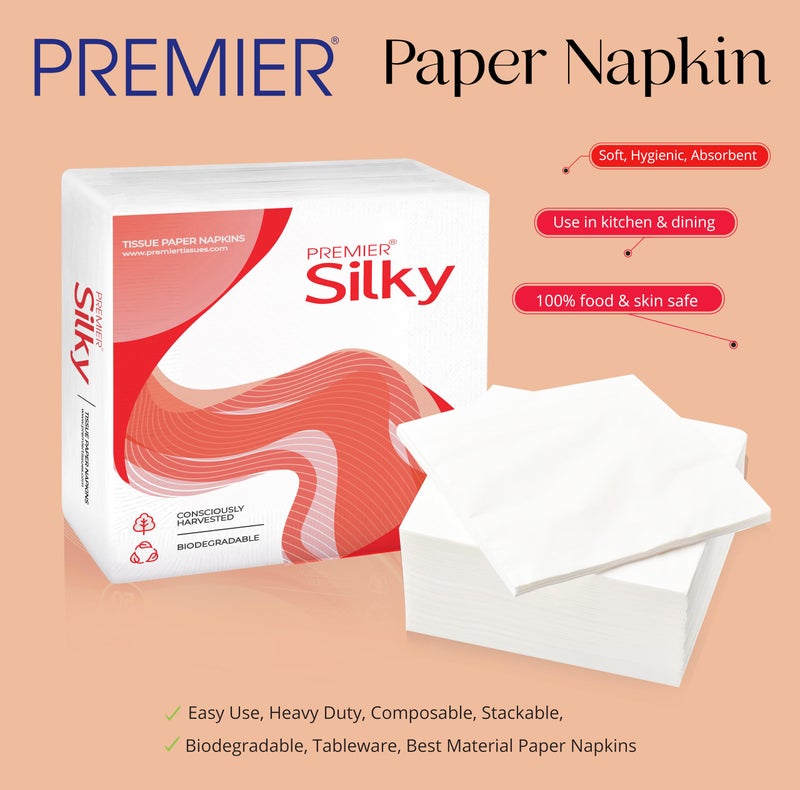 Premier Tissue Paper Silky Soft Napkins (450 Sheets) | Pack of 5 (90 Pulls Each) | Premium Facial & Kitchen Tissues | Soft, Strong, Absorbent | Daily Home & Office Use - Image 3