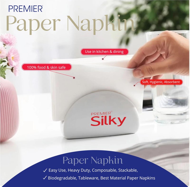 Premier Tissue Paper Silky Soft Napkins (450 Sheets) | Pack of 5 (90 Pulls Each) | Premium Facial & Kitchen Tissues | Soft, Strong, Absorbent | Daily Home & Office Use - Image 2