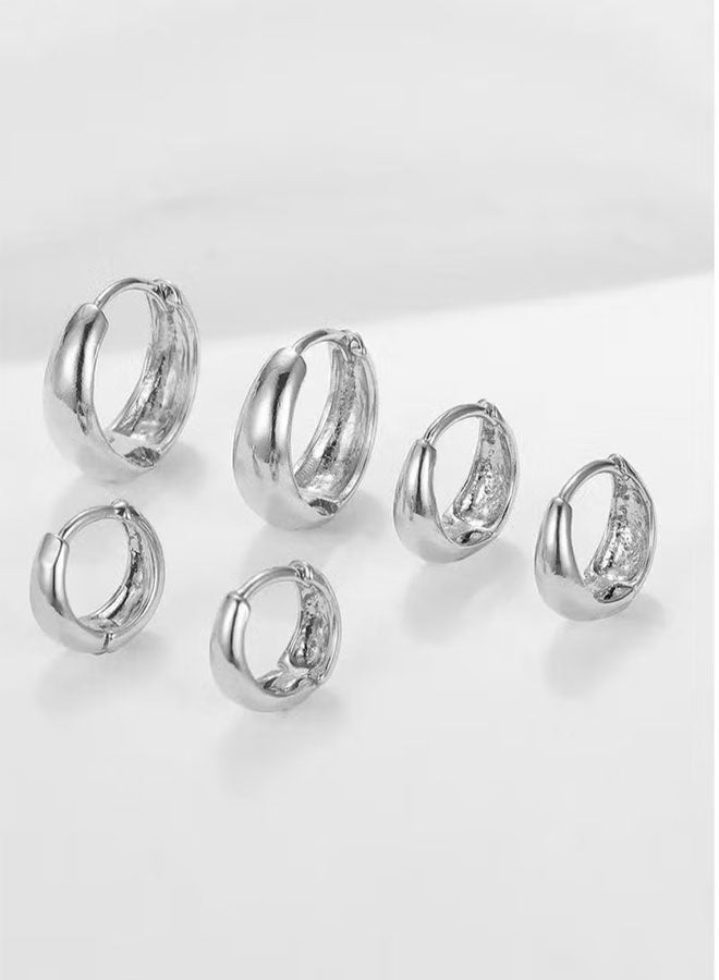 3 Pairs Silver Hoop Earrings Set for Women Trendy Plated Hoop Earrings Small Huggie Hoops Earring Sets for Multiple Piercing Silver Earring Stack Dainty Earrings for Girls Gift - Image 1