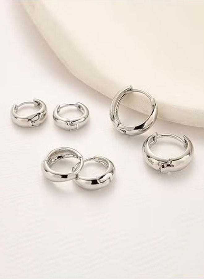 3 Pairs Silver Hoop Earrings Set for Women Trendy Plated Hoop Earrings Small Huggie Hoops Earring Sets for Multiple Piercing Silver Earring Stack Dainty Earrings for Girls Gift - Image 5