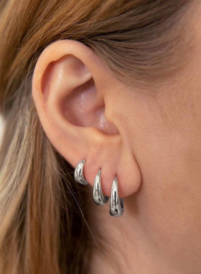 3 Pairs Silver Hoop Earrings Set for Women Trendy Plated Hoop Earrings Small Huggie Hoops Earring Sets for Multiple Piercing Silver Earring Stack Dainty Earrings for Girls Gift - Image 2