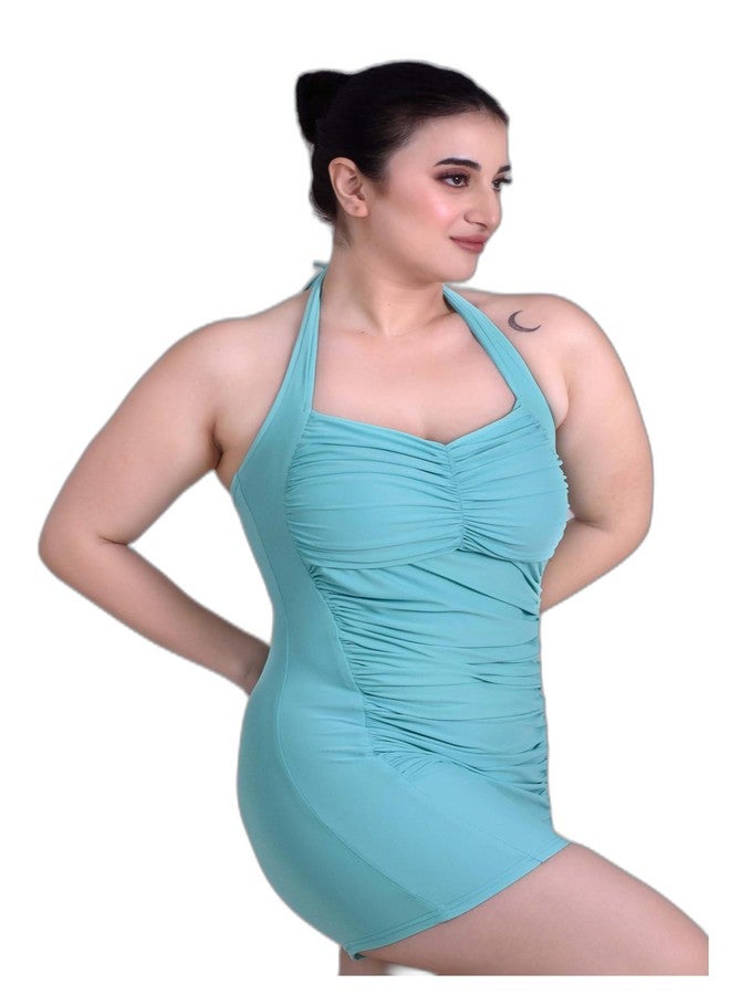 كيب فيت بدلة سباحة نسائية قطعة واحدة بدون أكمام بمقاسات كبيرة مبطنة من Keepfit، لون أزرق فيروزي | بدلة سباحة للنساء - Image 1