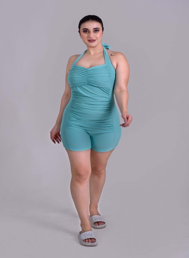 كيب فيت بدلة سباحة نسائية قطعة واحدة بدون أكمام بمقاسات كبيرة مبطنة من Keepfit، لون أزرق فيروزي | بدلة سباحة للنساء - Image 3