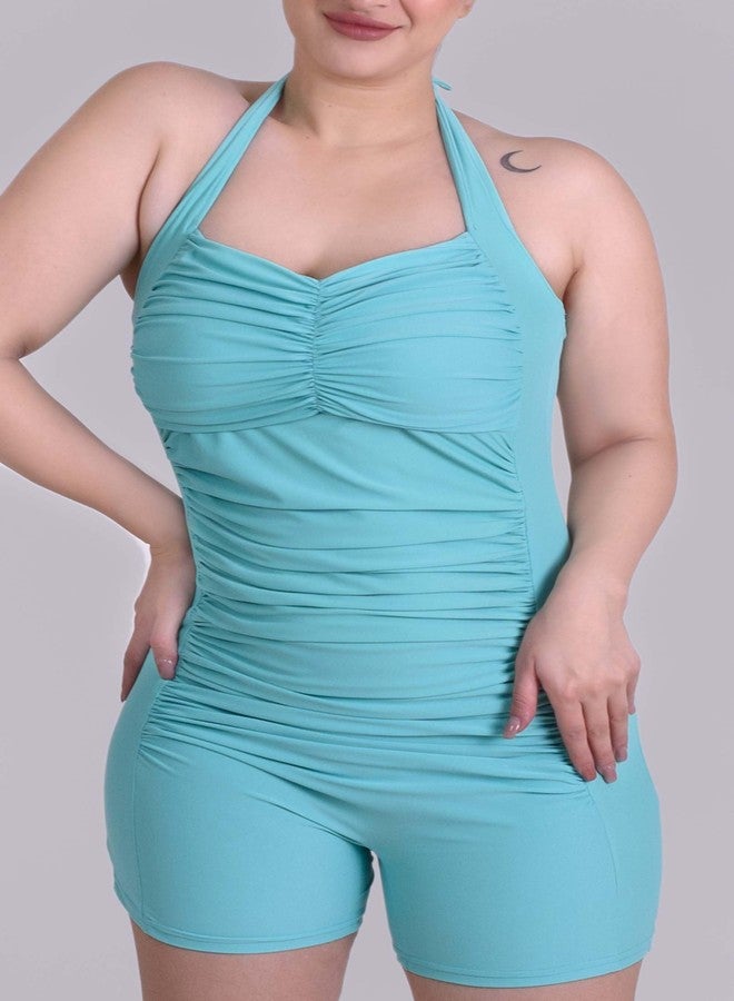 كيب فيت بدلة سباحة نسائية قطعة واحدة بدون أكمام بمقاسات كبيرة مبطنة من Keepfit، لون أزرق فيروزي | بدلة سباحة للنساء - Image 4