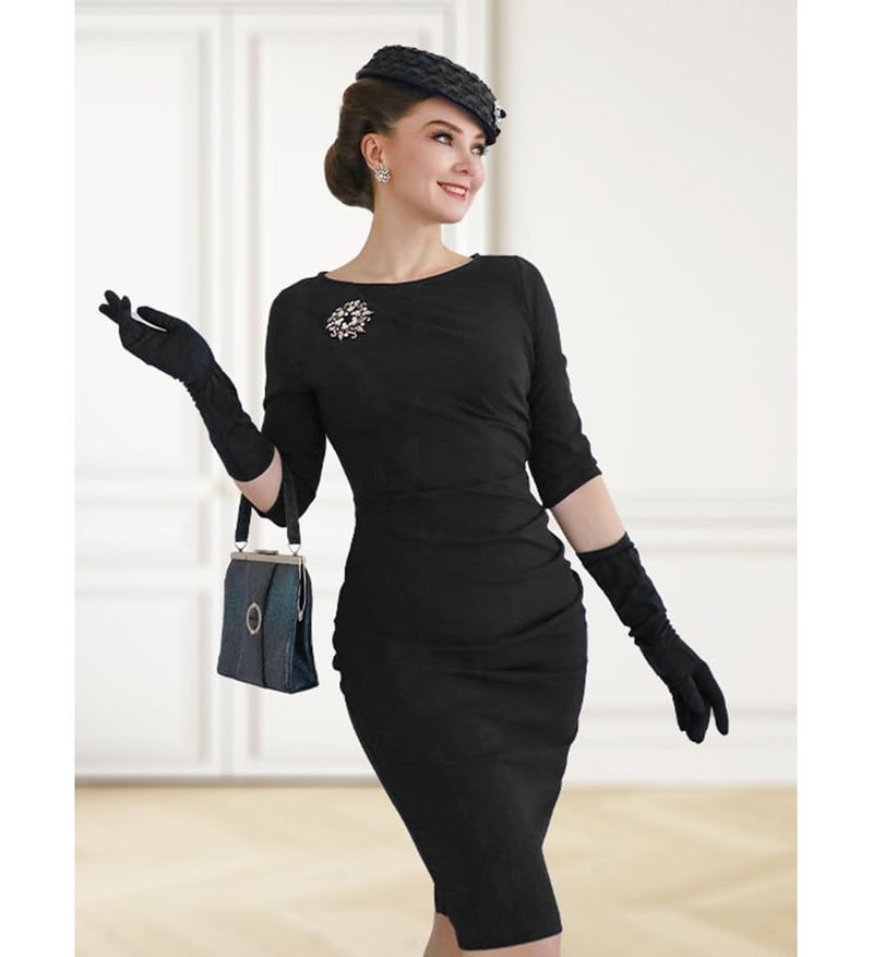 Miusol Women's Retro Ruffle Style 2/3 Sleeve Slim Work Pencil Dress (Medium, Black) - Image 3