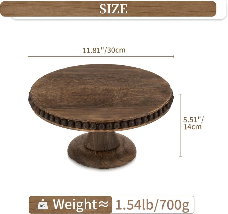 Hanobe Round Wood Cake Stand: Cupcake Pedestal Stand 12 inch Dessert Display Riser Distressed Rustic Cakes Holder Tray Vintage Beads Wooden Plate for Christmas Wedding Birthday Decor - Image 3