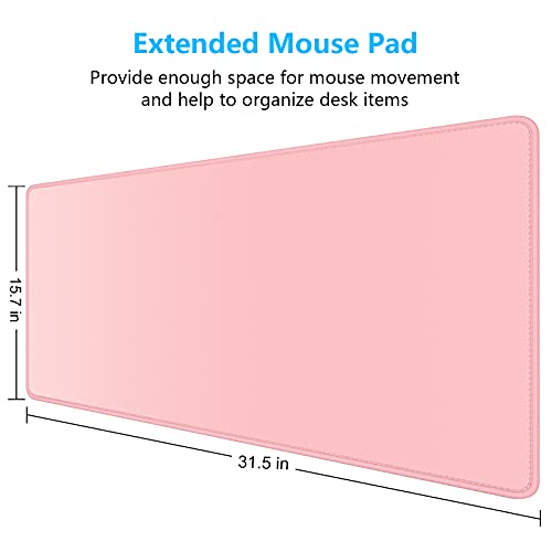 Dapesuom Large Gaming Mouse Pad, Extended Mouse Mat with Stitched Edges, Full Size Keyboard Pad with Non-Slip Base, Big XXL Computer Desk Mats for Gamer, Laptop, Office, 31.5 x 15.7in, Pink - Image 2