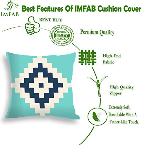 IM FAB IMFAB Geometric Blue and Torquoise Digital Printed Decorative Canvas Cotton Cushion Covers Set of 5 pcs (12X12 inches or 30X30 cms) - Image 3