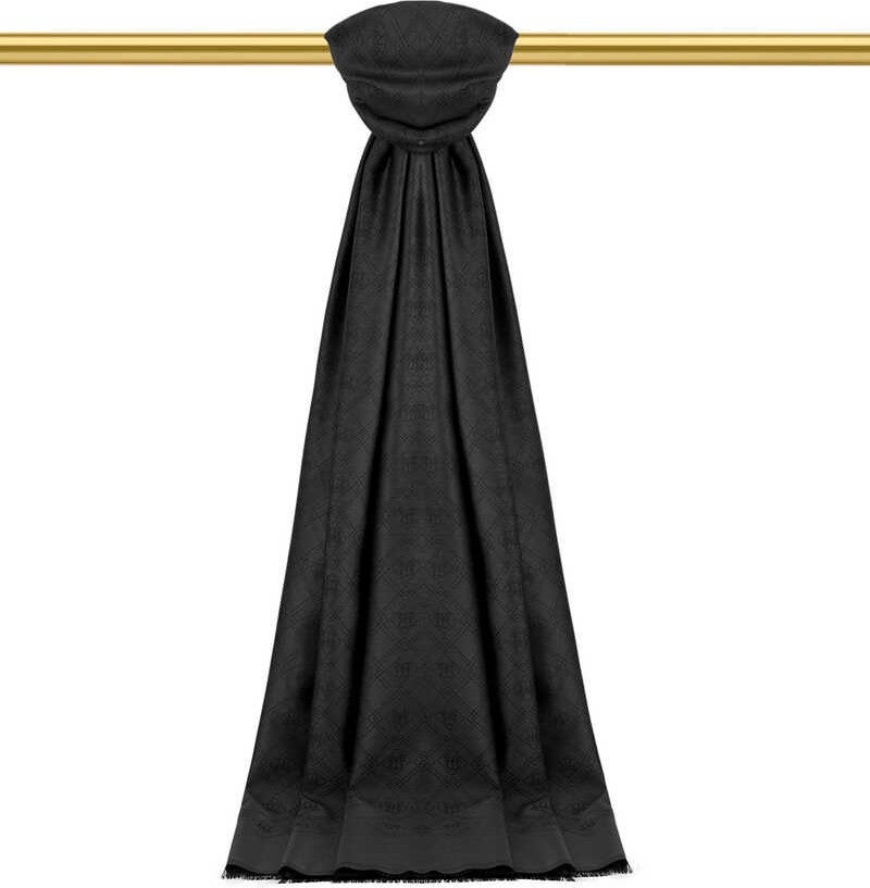 Bursa İpek Black Monogram Pattern Jacquard Silk Shawl  - Image 1