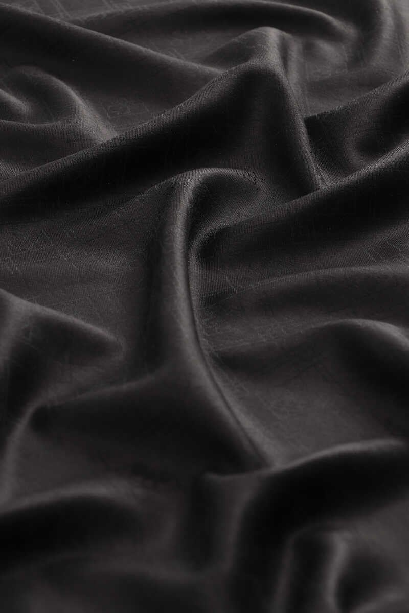 Bursa İpek Black Monogram Pattern Jacquard Silk Shawl  - Image 3