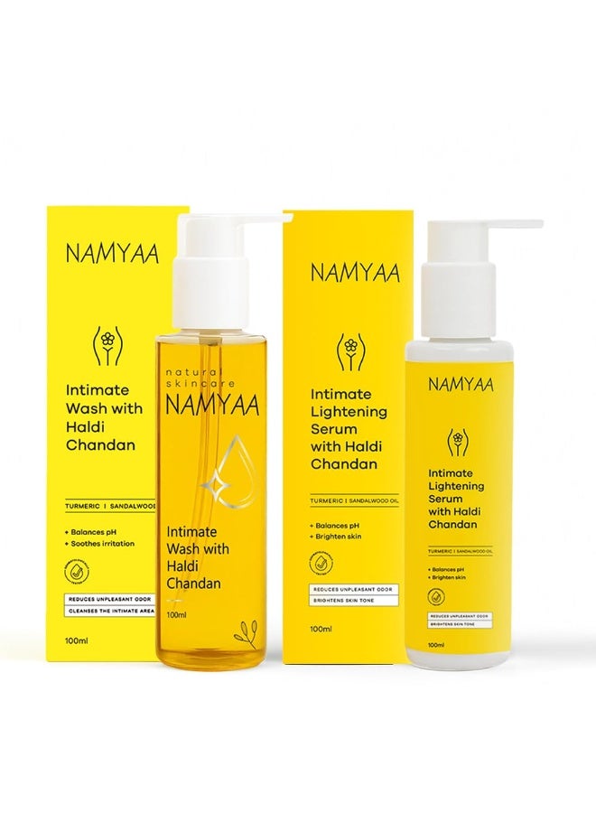 Namyaa Intimate Kit | For Dark Intimate Skin | Combo Pack of Haldi Chandan Serum 100ml & Haldi Chandan Intimate Wash 100ml | Brightens Intimate Skin - Image 1