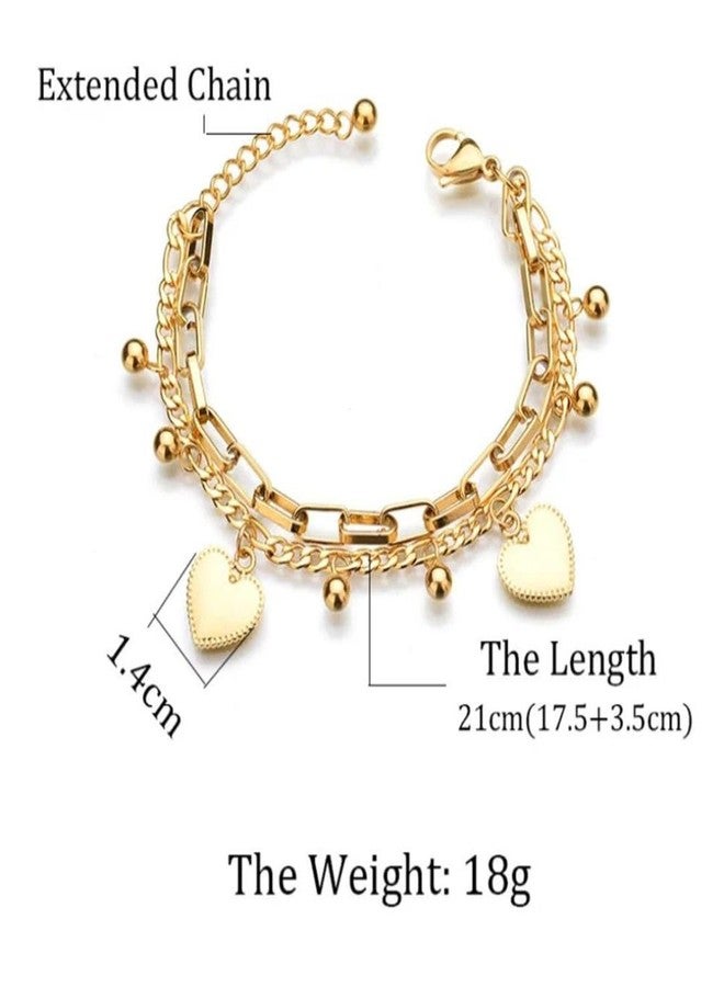 Bauble Cluster Anti Tarnish 18K Gold Plated Heart Charm Chain Bracelet for Women | Fancy Stylish Stainless Steel Dangling Beads Bracelet | Fashion Western Jewellery Accessories | Everyday Wear Bracelet | Gifts For Girls (Pack of 1) - Image 5