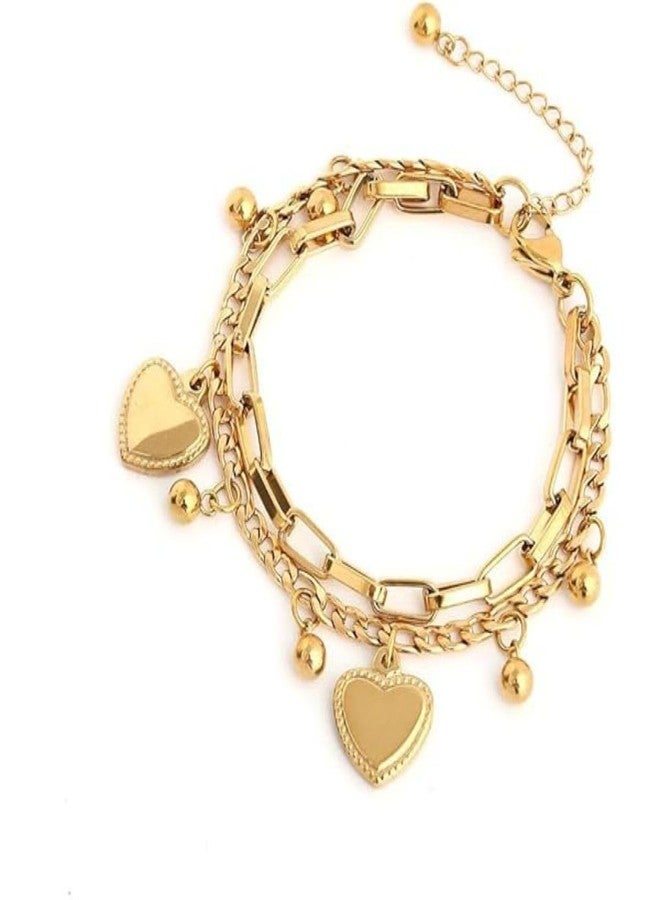 Bauble Cluster Anti Tarnish 18K Gold Plated Heart Charm Chain Bracelet for Women | Fancy Stylish Stainless Steel Dangling Beads Bracelet | Fashion Western Jewellery Accessories | Everyday Wear Bracelet | Gifts For Girls (Pack of 1) - Image 1
