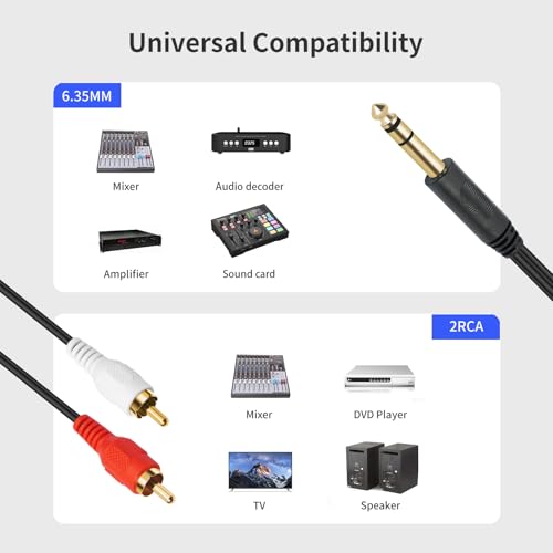 SiYear Gold-Plated 6.35mm 1/4 inch Male TRS Stereo Plug to 2 RCA Phono Male Audio Y Splitter Cable,Connector Wire Cord Plug (1.5M) - Image 5