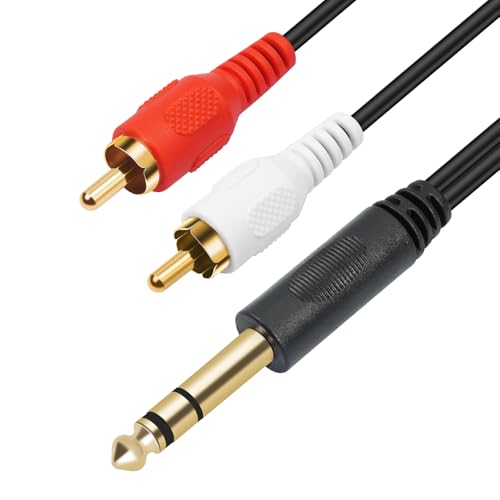 SiYear Gold-Plated 6.35mm 1/4 inch Male TRS Stereo Plug to 2 RCA Phono Male Audio Y Splitter Cable,Connector Wire Cord Plug (1.5M) - Image 1